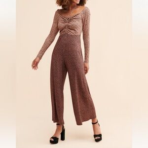 Anthropologie Hutch Pink and Brown Floral Jumpsuit